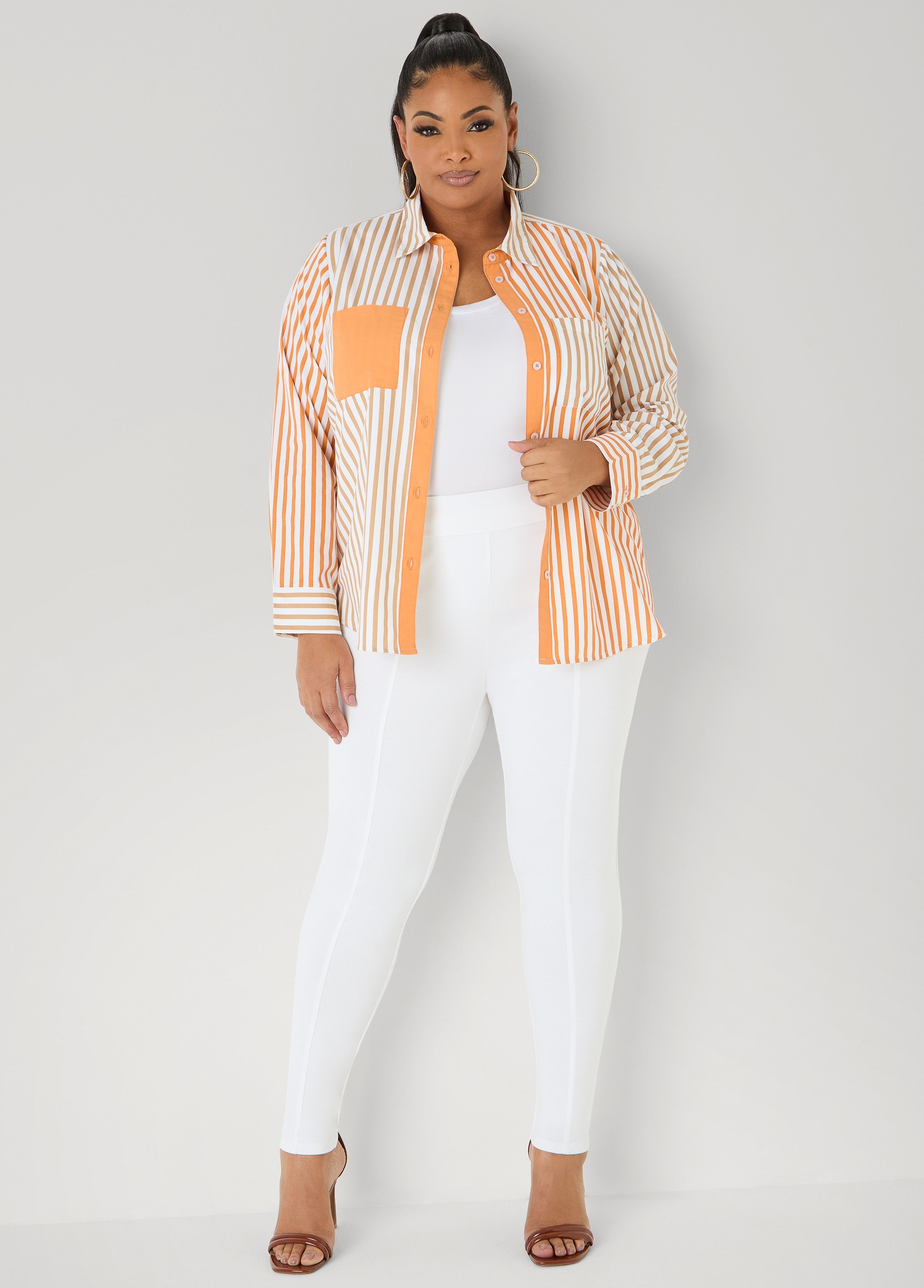 Colorblocked Striped Shirt Desert Sun | Ashley Stewart