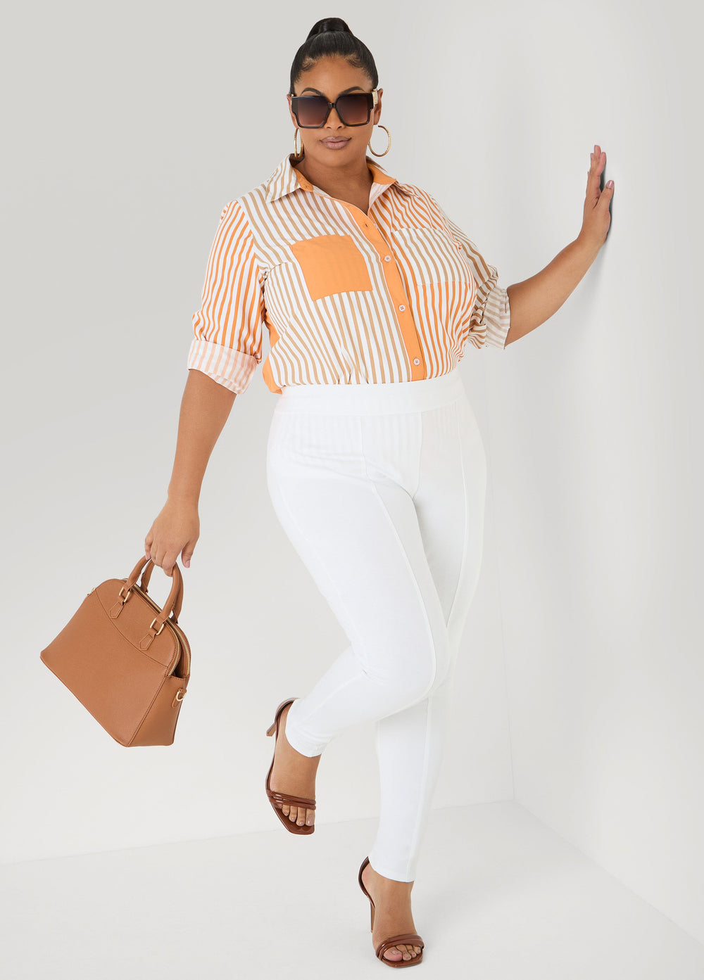 Colorblocked Striped Shirt Desert Sun | Ashley Stewart