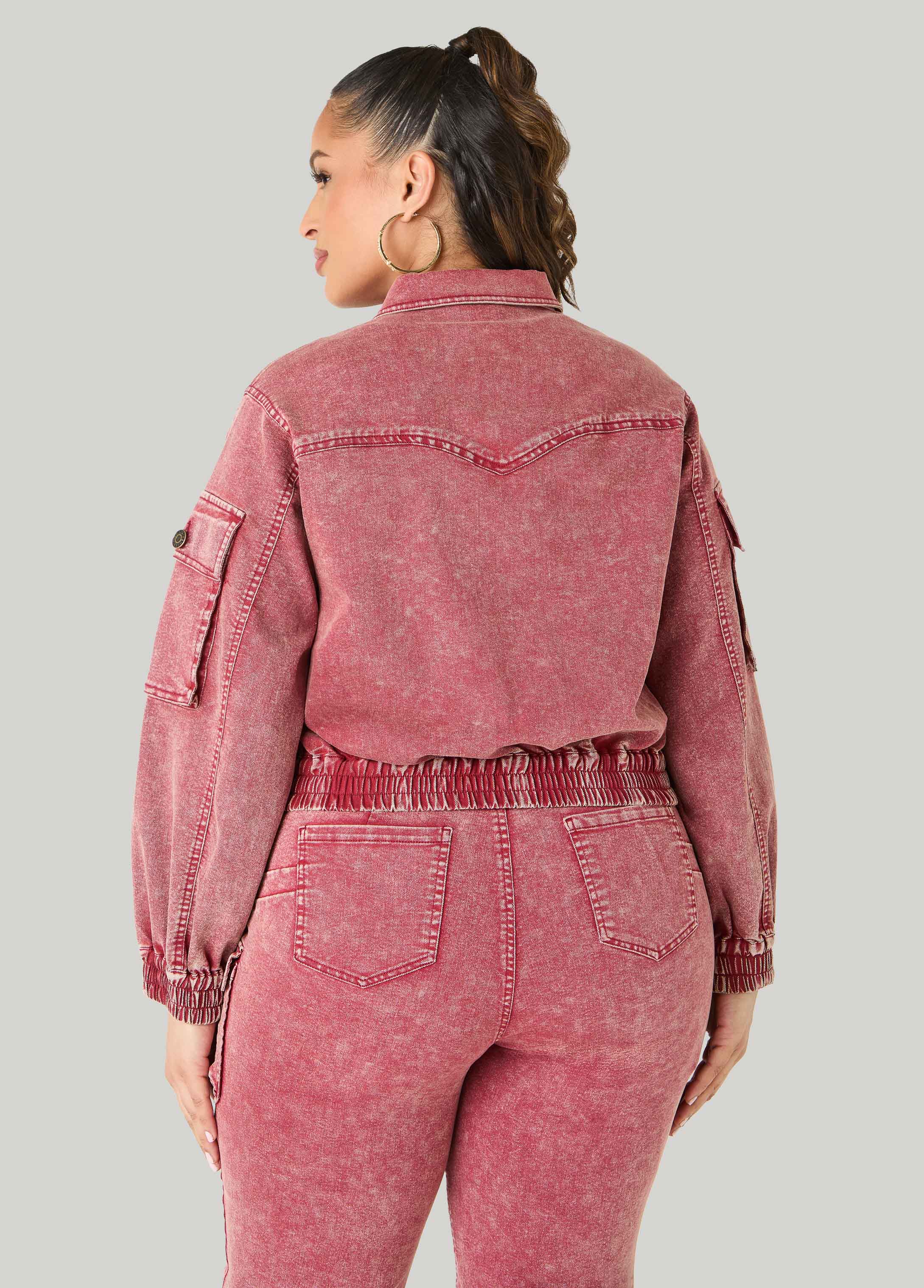 Stonewash Denim Cargo Jacket Confetti | Ashley Stewart