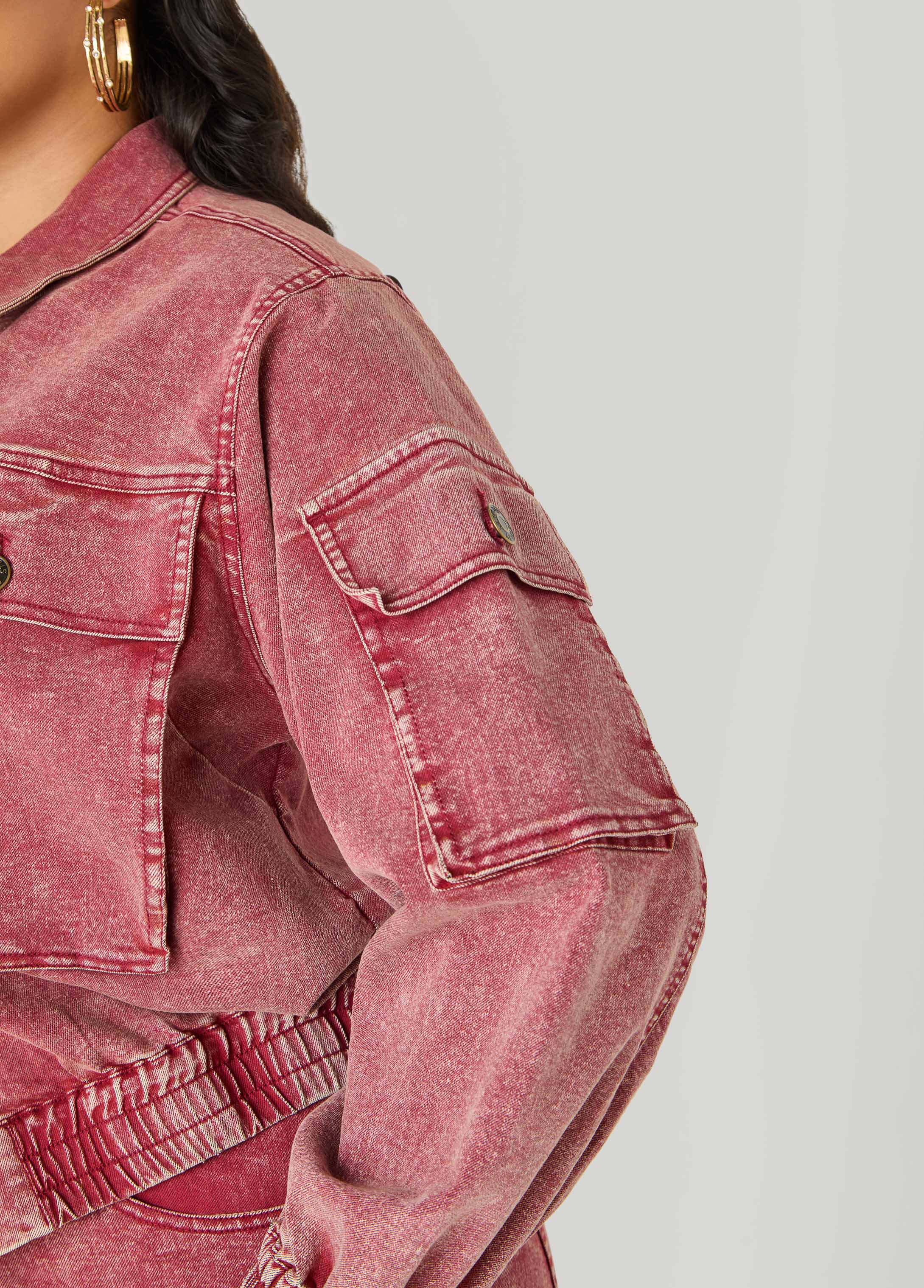 Stonewash Denim Cargo Jacket Confetti | Ashley Stewart