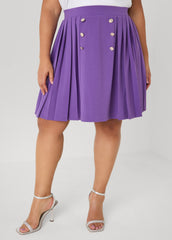 Button Embellished Pleated Skirt Pansy | Ashley Stewart