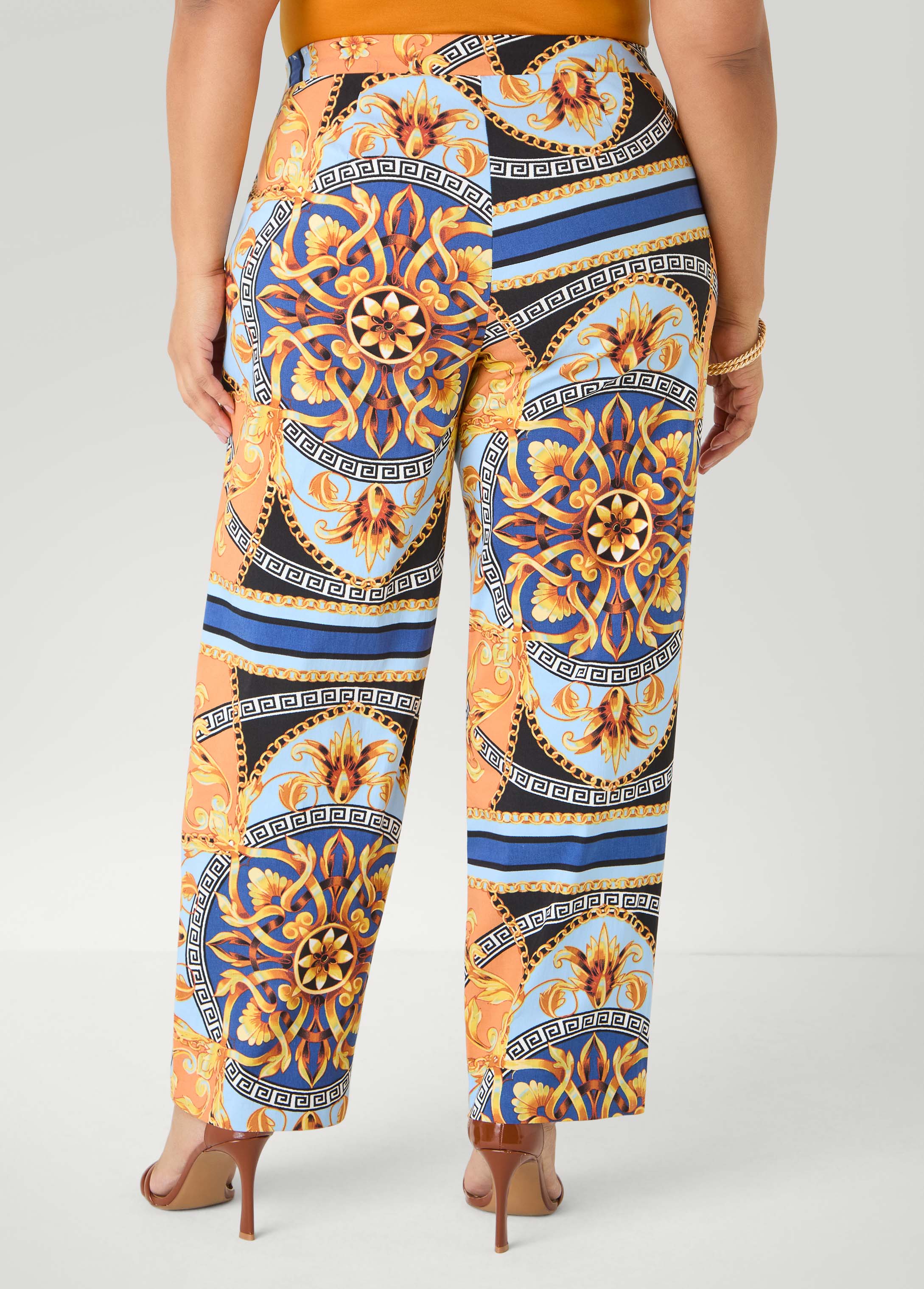 Millennium Scarf Print Trousers Navy Peony | Ashley Stewart