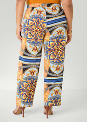 Millennium Scarf Print Trousers Navy Peony | Ashley Stewart