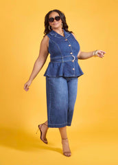 Wide Leg Denim Capris Dk Wash | Ashley Stewart