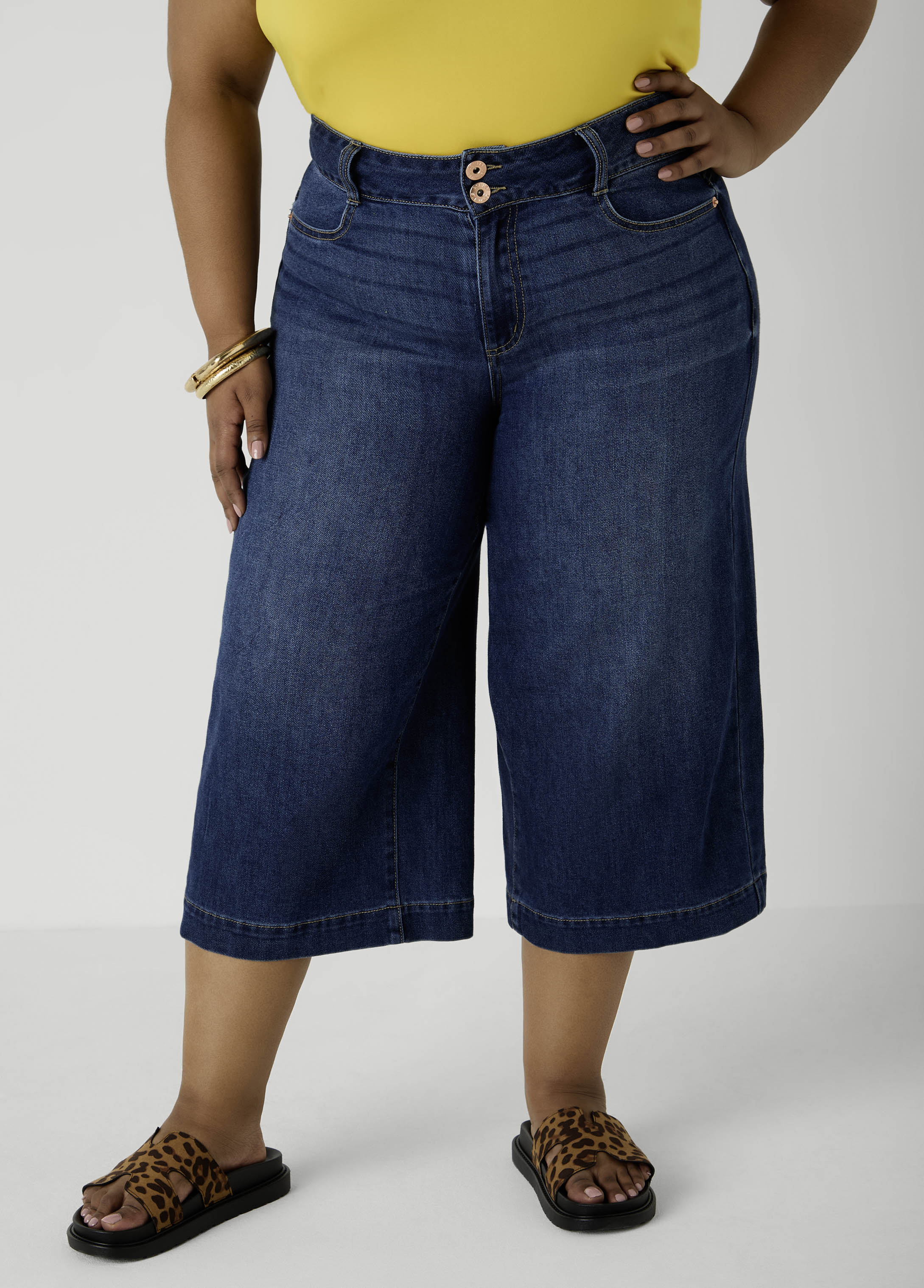 Wide Leg Denim Capris Dk Wash | Ashley Stewart