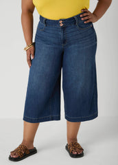 Wide Leg Denim Capris Dk Wash | Ashley Stewart
