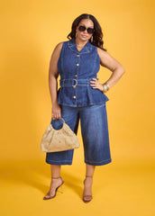 Wide Leg Denim Capris Dk Wash | Ashley Stewart
