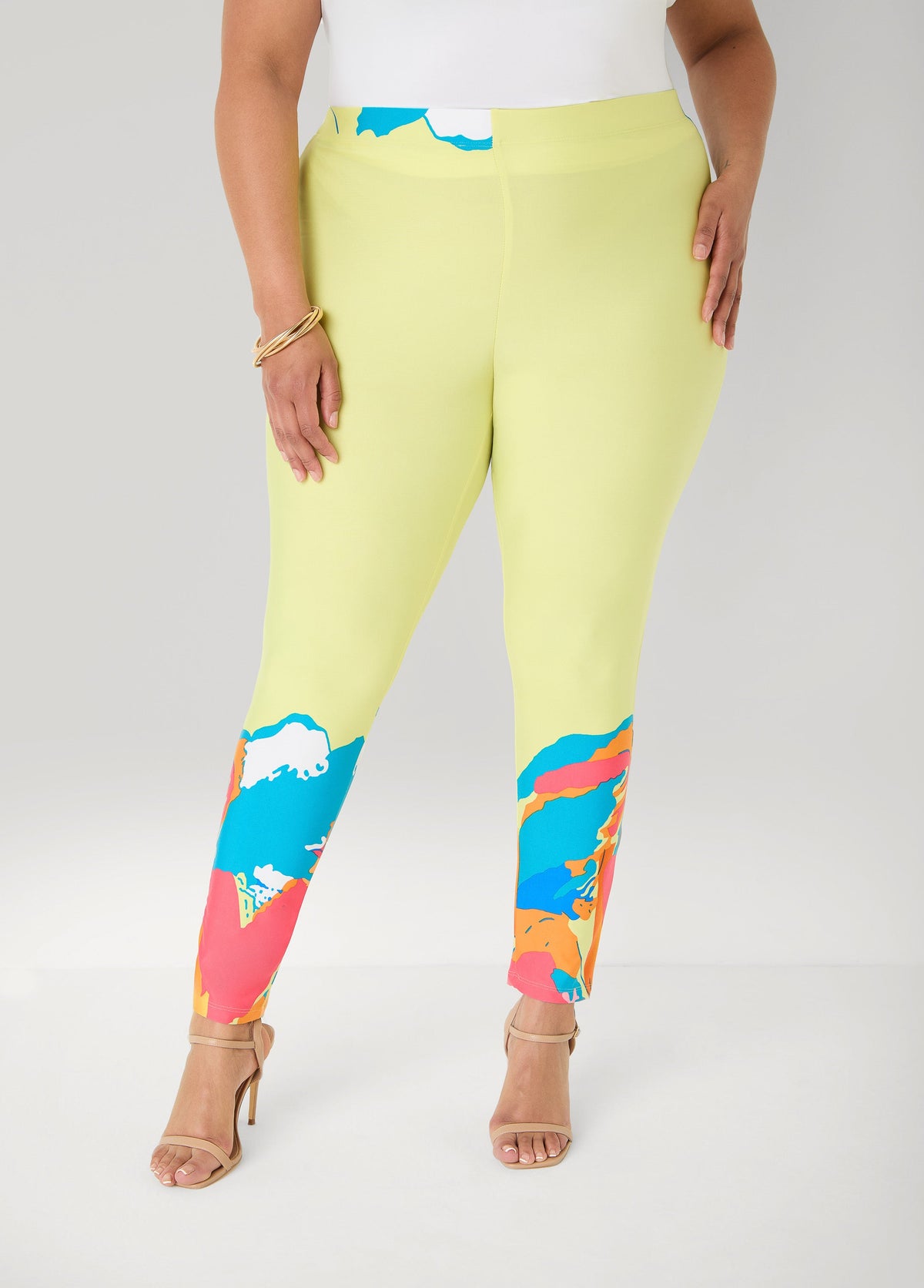 Abstract Print High Rise Leggings Canary Yellow | Ashley Stewart