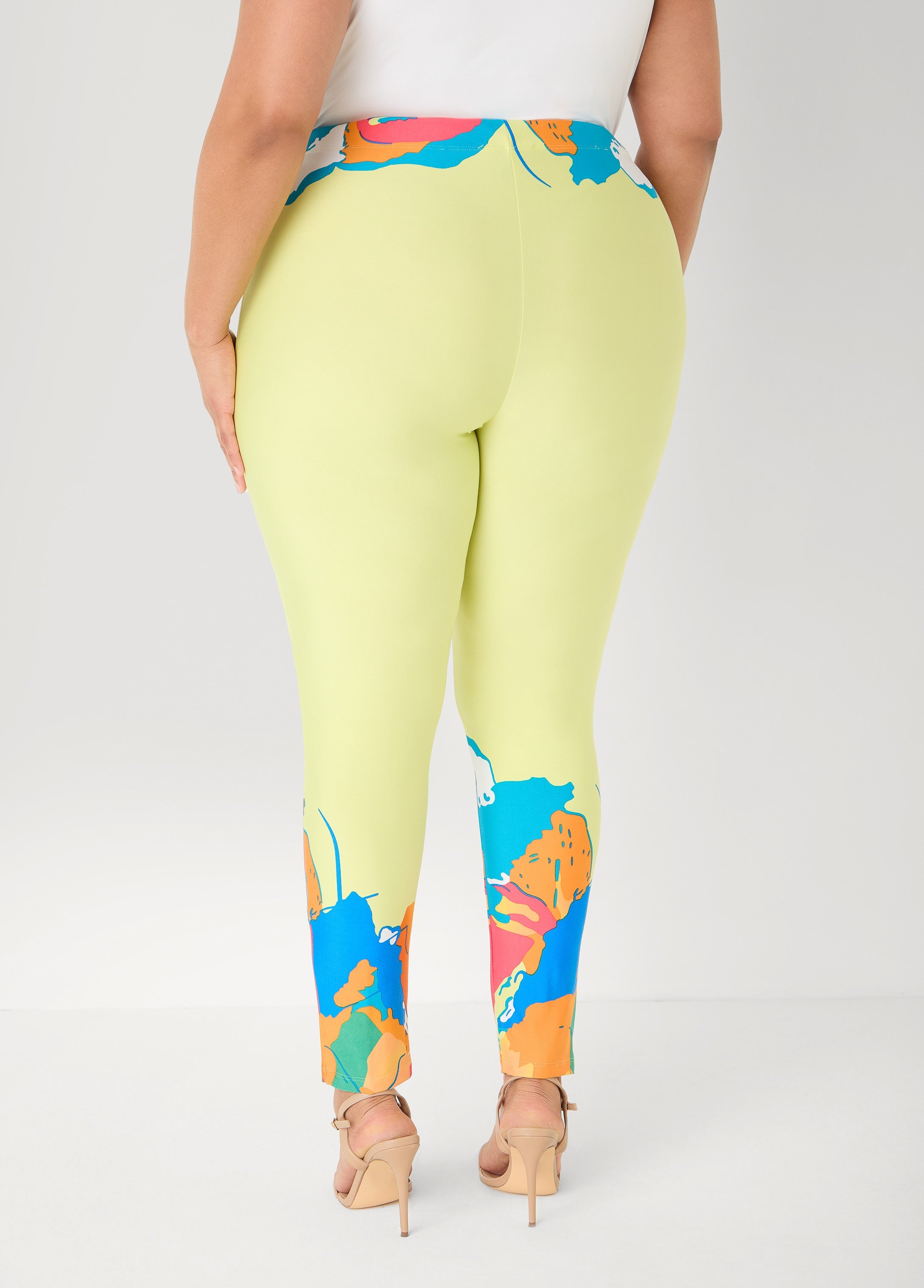 Abstract Print High Rise Leggings Canary Yellow | Ashley Stewart