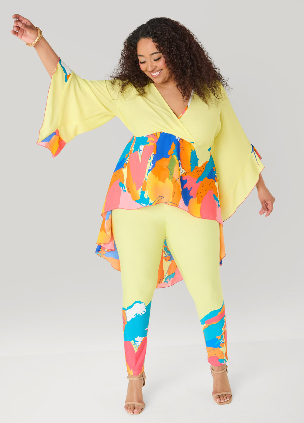Abstract Print High Rise Leggings Canary Yellow | Ashley Stewart
