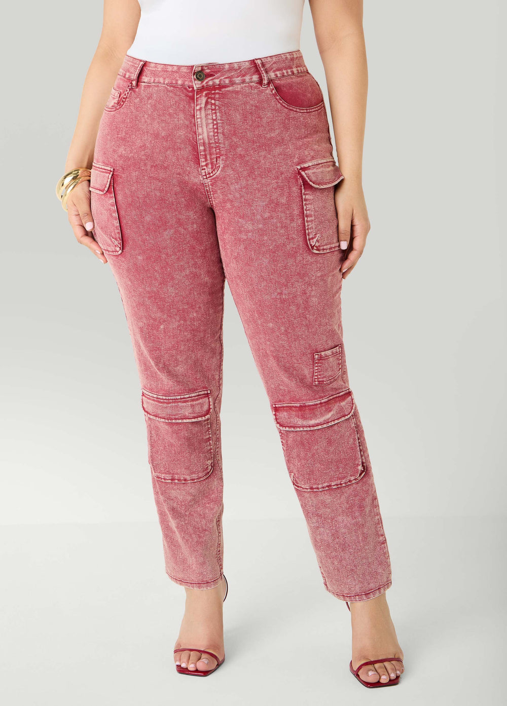 Stonewash Slim Leg Cargo Jeans Confetti | Ashley Stewart