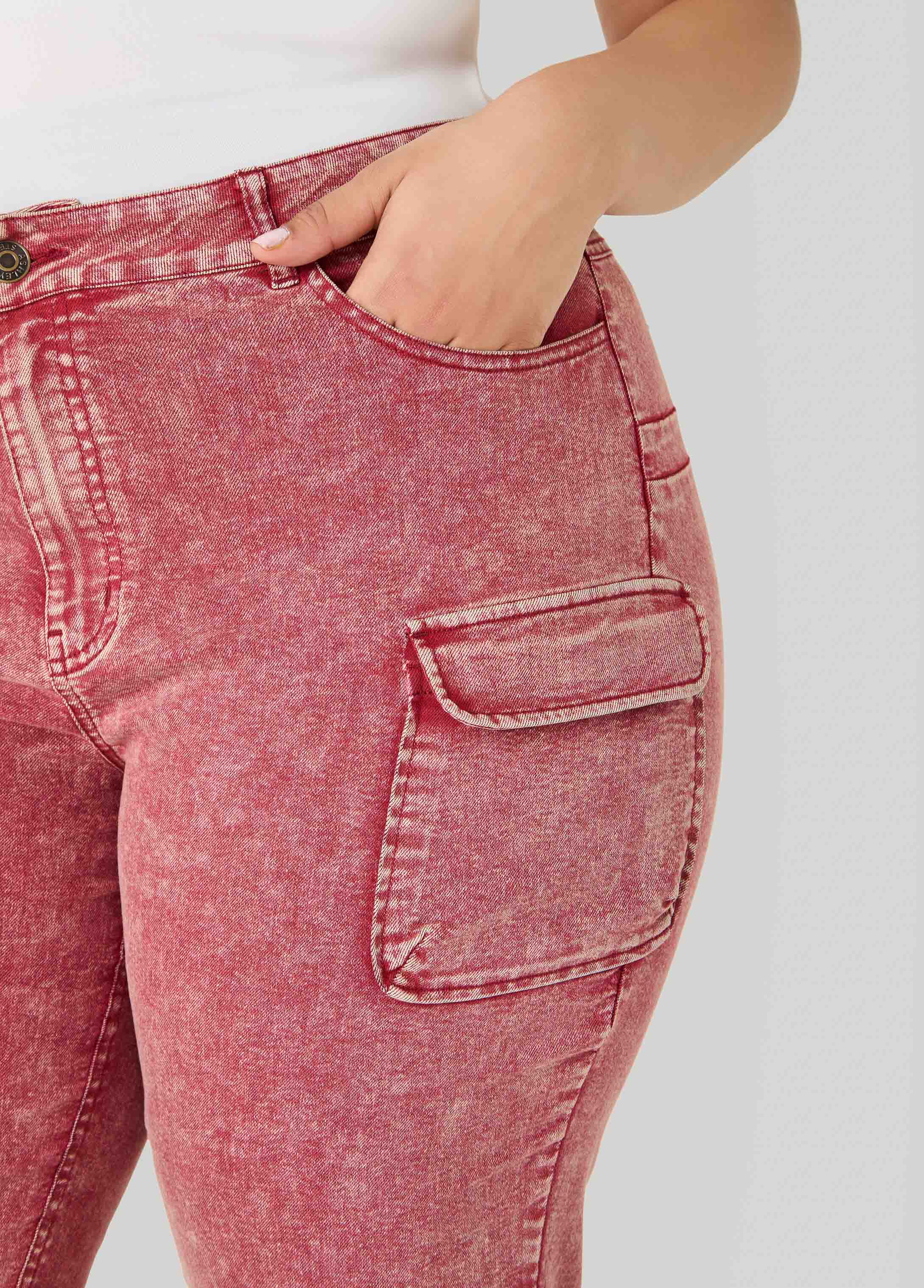 Stonewash Slim Leg Cargo Jeans Confetti | Ashley Stewart