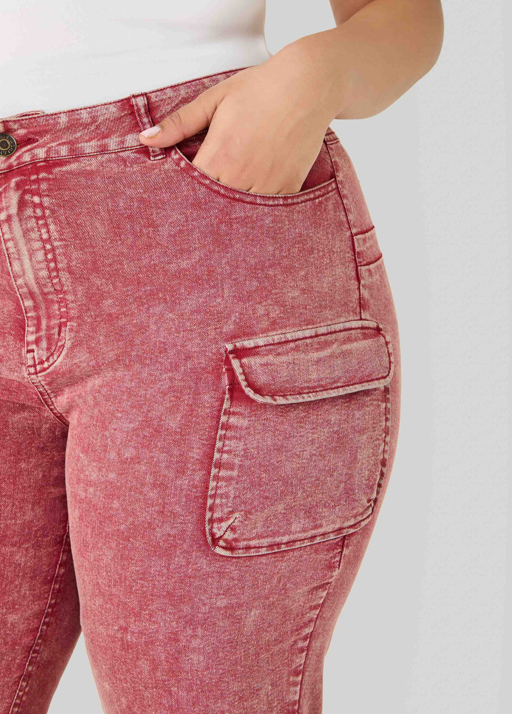 Stonewash Slim Leg Cargo Jeans Confetti | Ashley Stewart