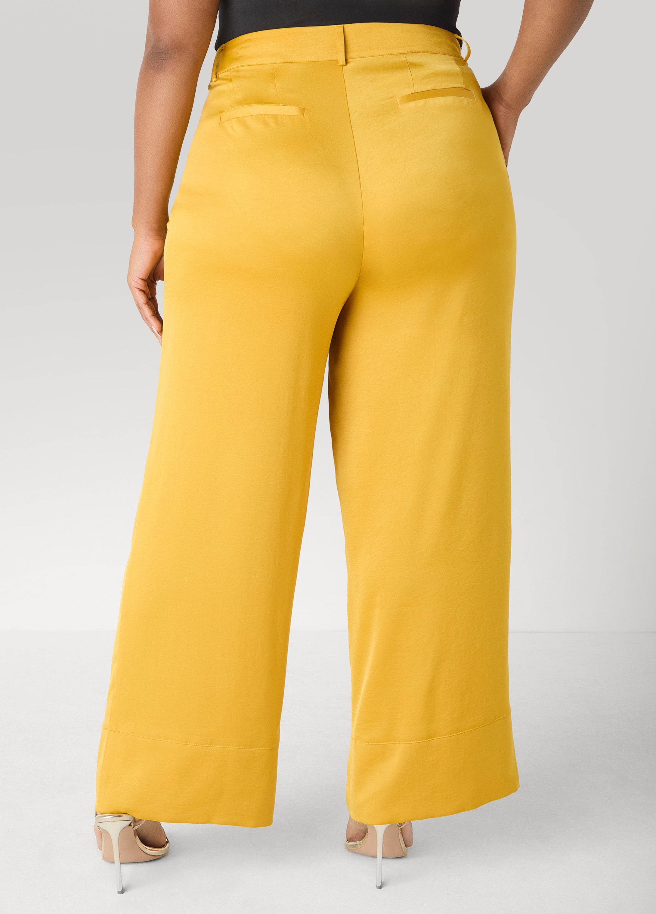 Pleated Satin Wide Leg Pants Nugget Gold | Ashley Stewart
