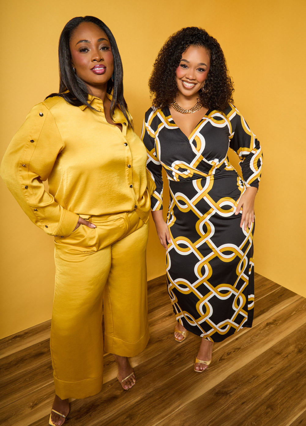 Pleated Satin Wide Leg Pants Nugget Gold | Ashley Stewart