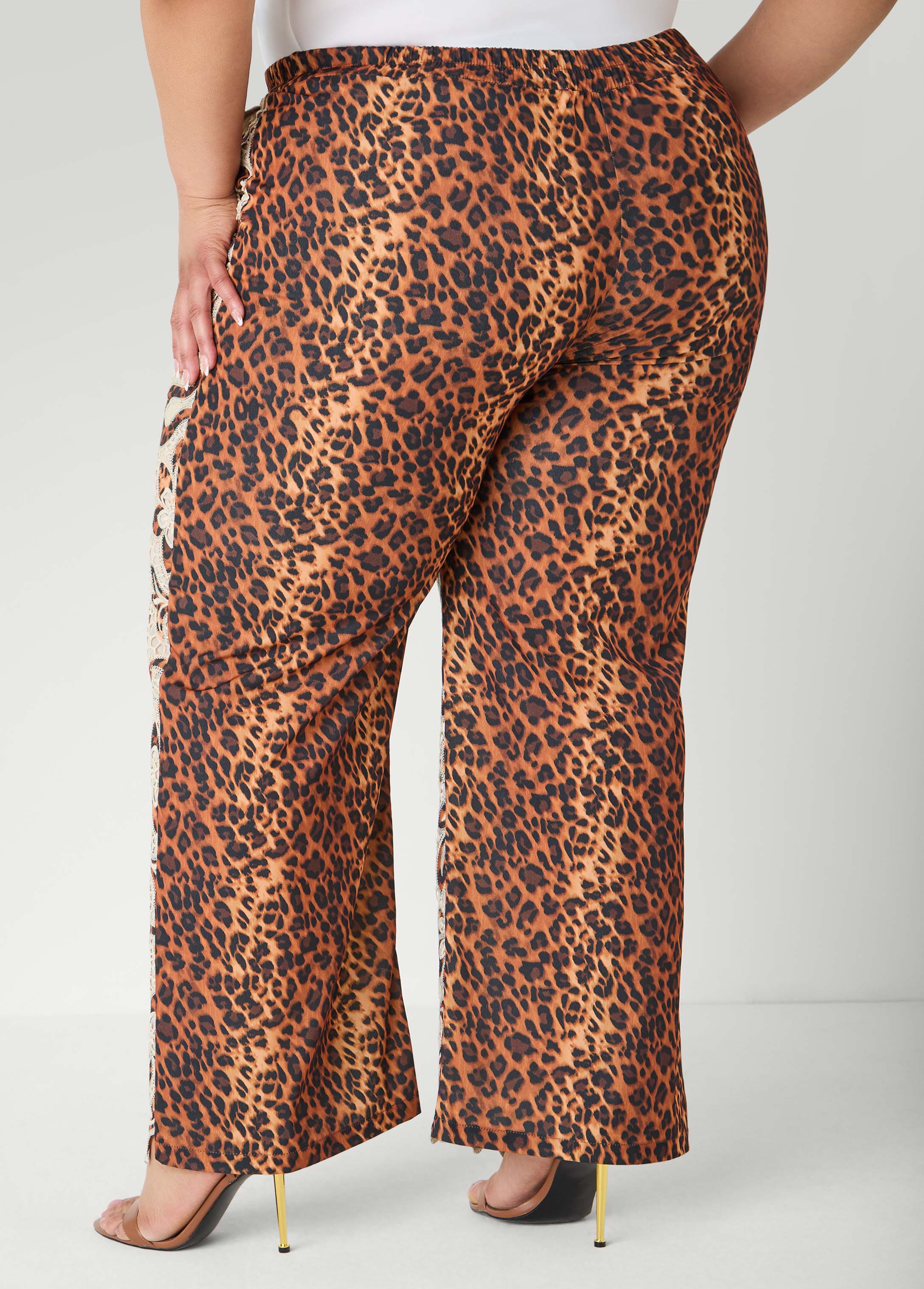 Leopard Print Corded Lace Pants Natural Leopard | Ashley Stewart