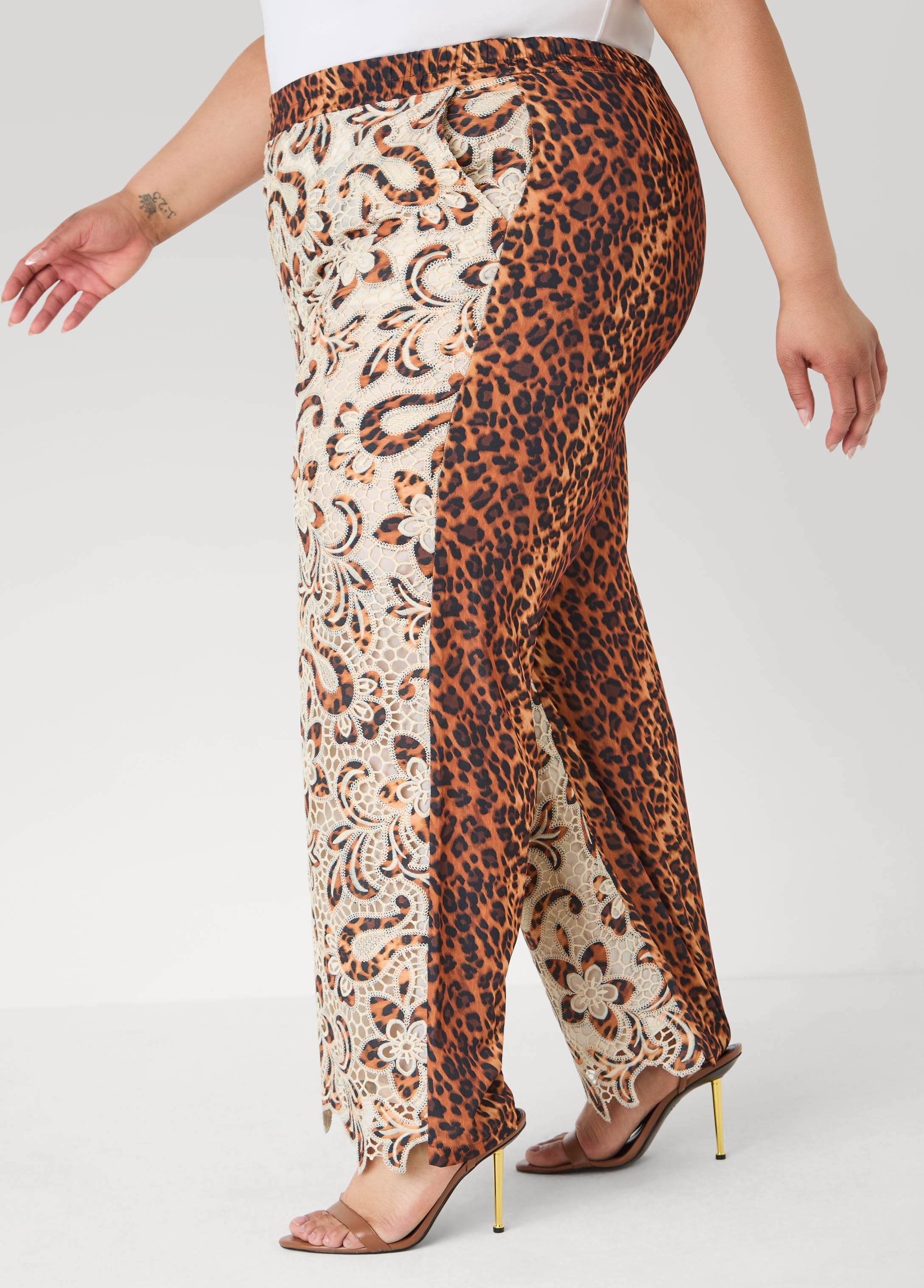 Leopard Print Corded Lace Pants Natural Leopard | Ashley Stewart
