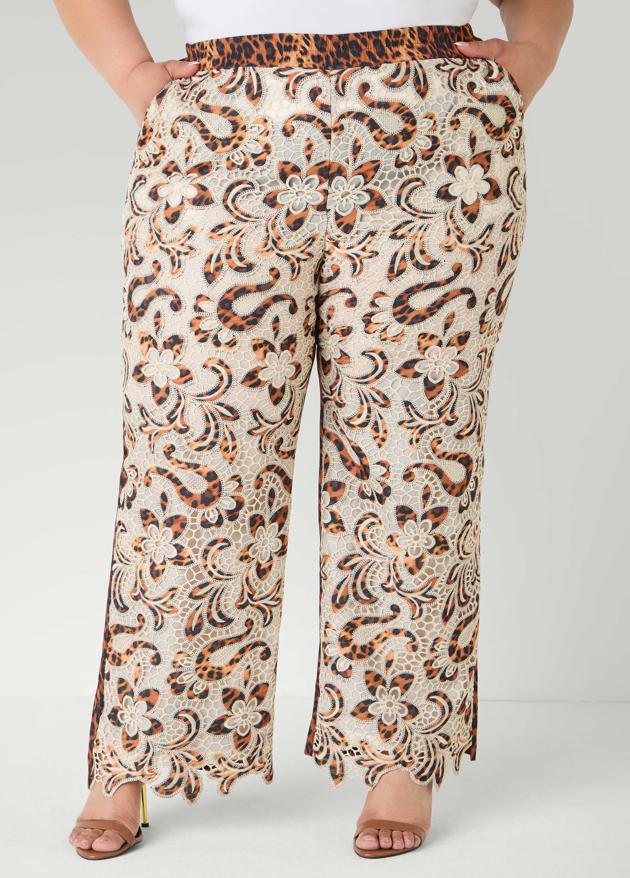 Leopard Print Corded Lace Pants Natural Leopard | Ashley Stewart