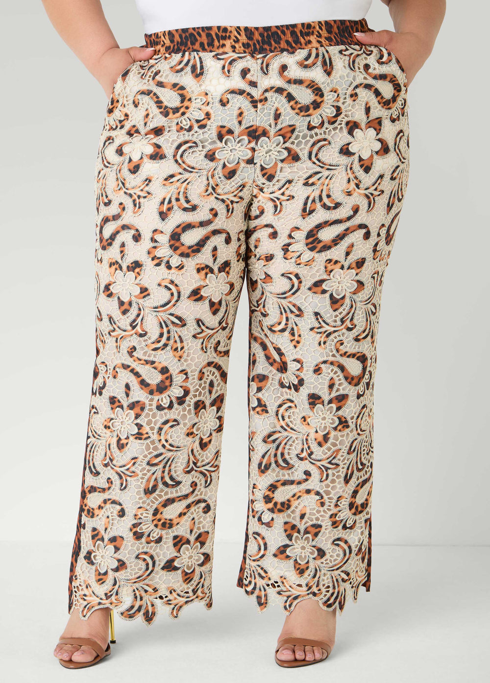Leopard Print Corded Lace Pants Natural Leopard | Ashley Stewart