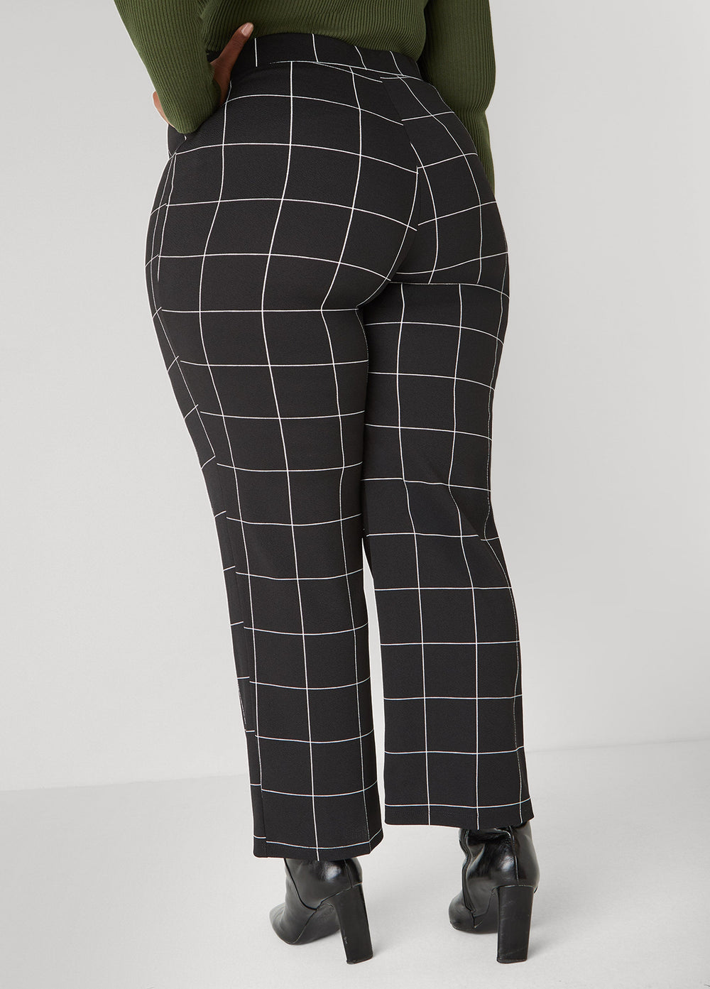 Textured Windowpane Print Pants Black White | Ashley Stewart