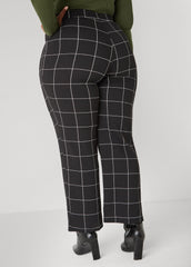 Textured Windowpane Print Pants Black White | Ashley Stewart