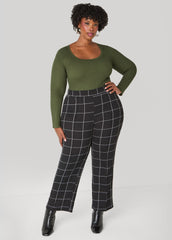 Textured Windowpane Print Pants Black White | Ashley Stewart