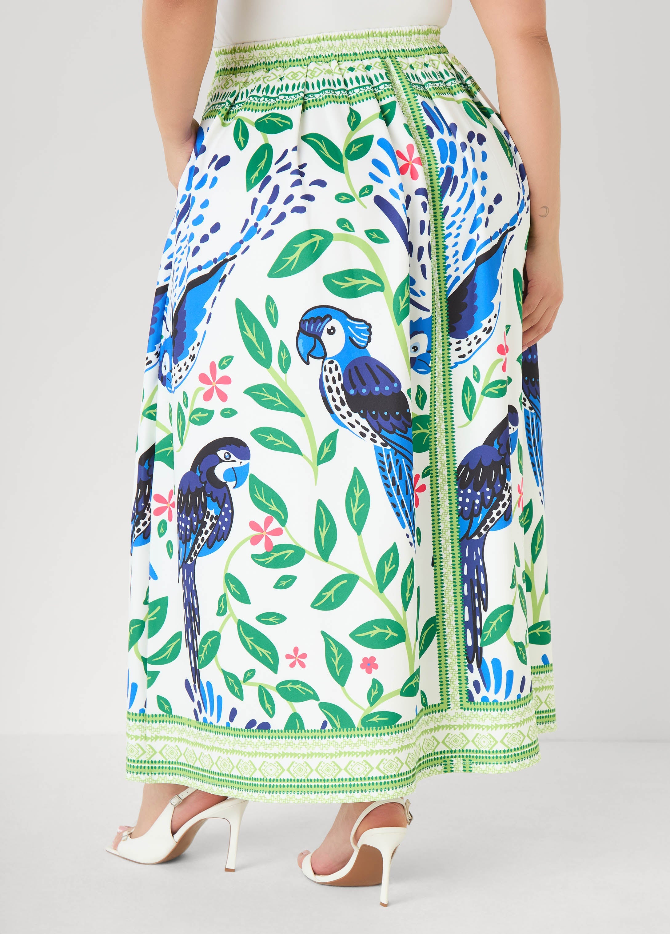 Parrot Print Maxi Skirt Victoria Blue | Ashley Stewart