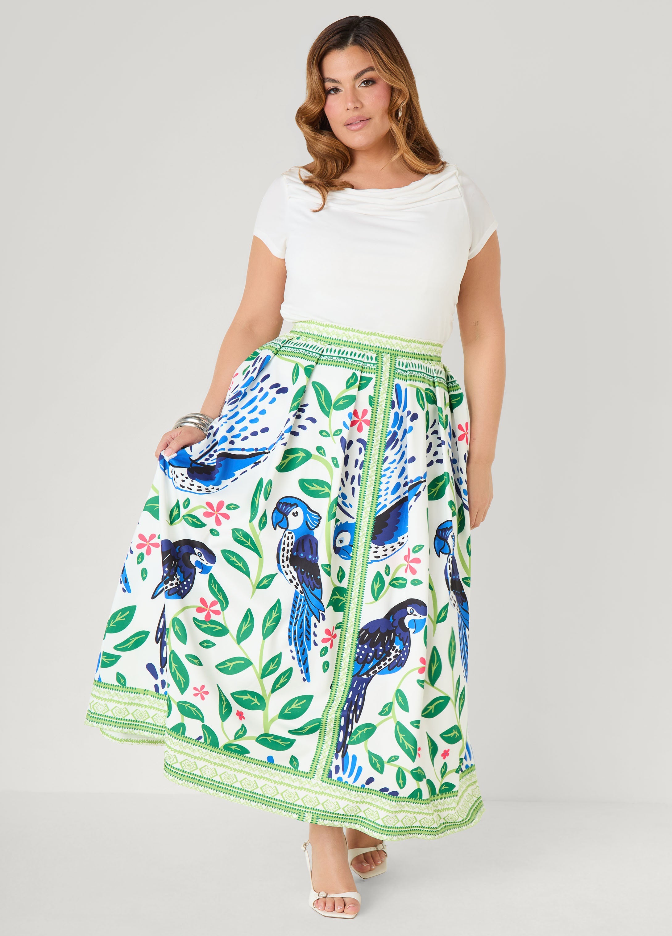 Parrot Print Maxi Skirt Victoria Blue | Ashley Stewart