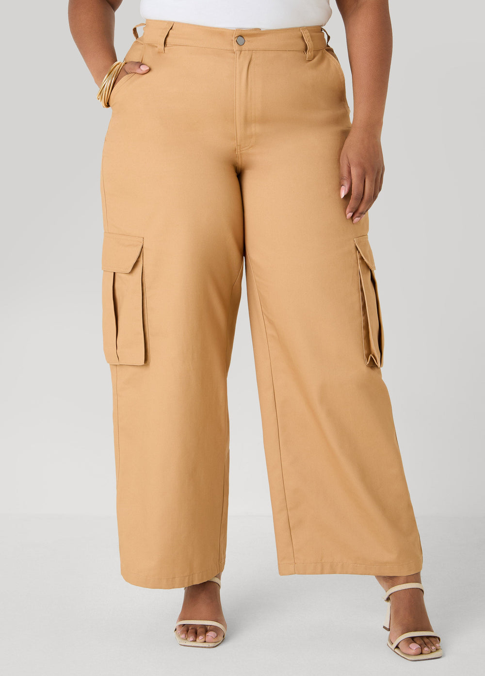 Cargo Wide Leg Pants Iced Coffee | Ashley Stewart