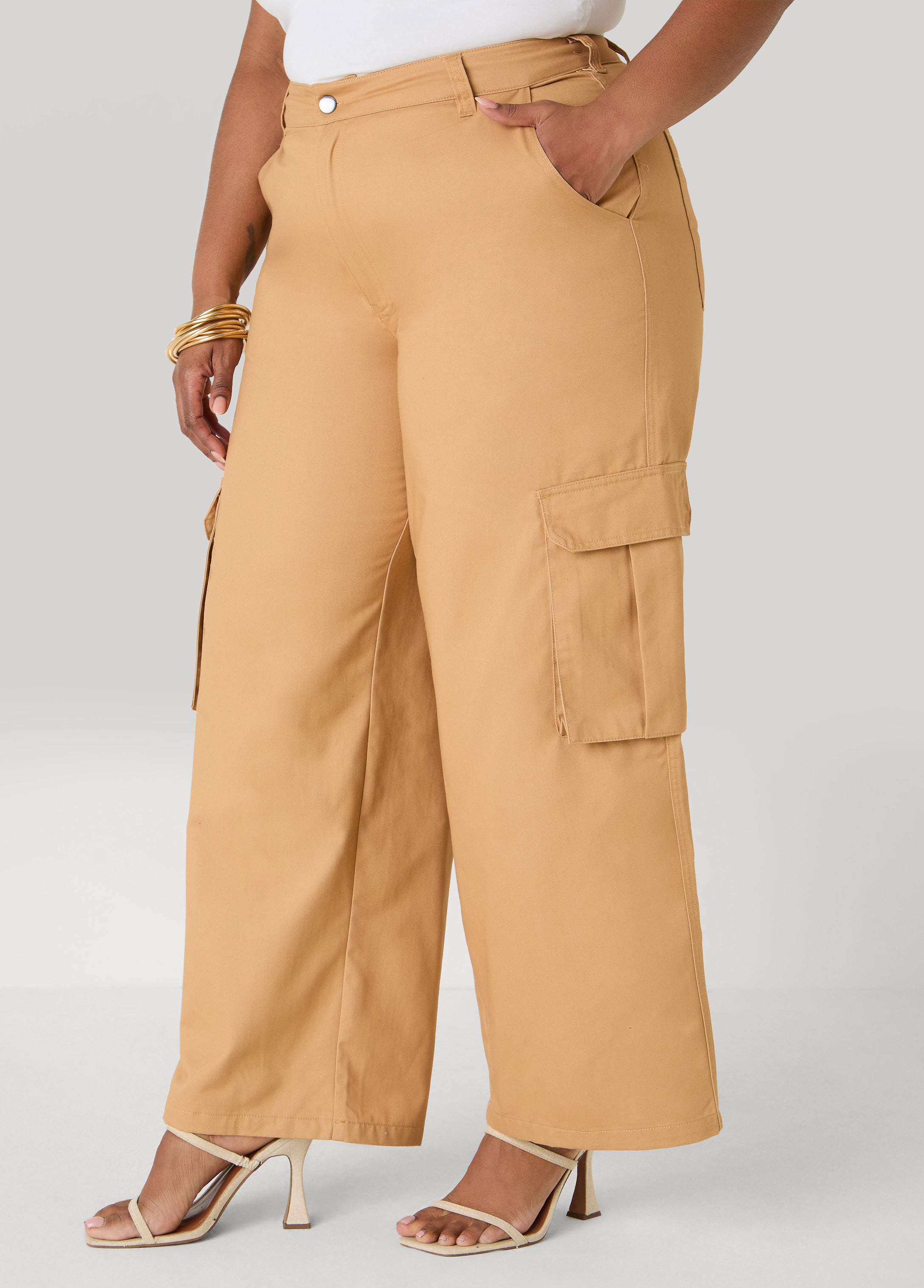 Cargo Wide Leg Pants Iced Coffee | Ashley Stewart