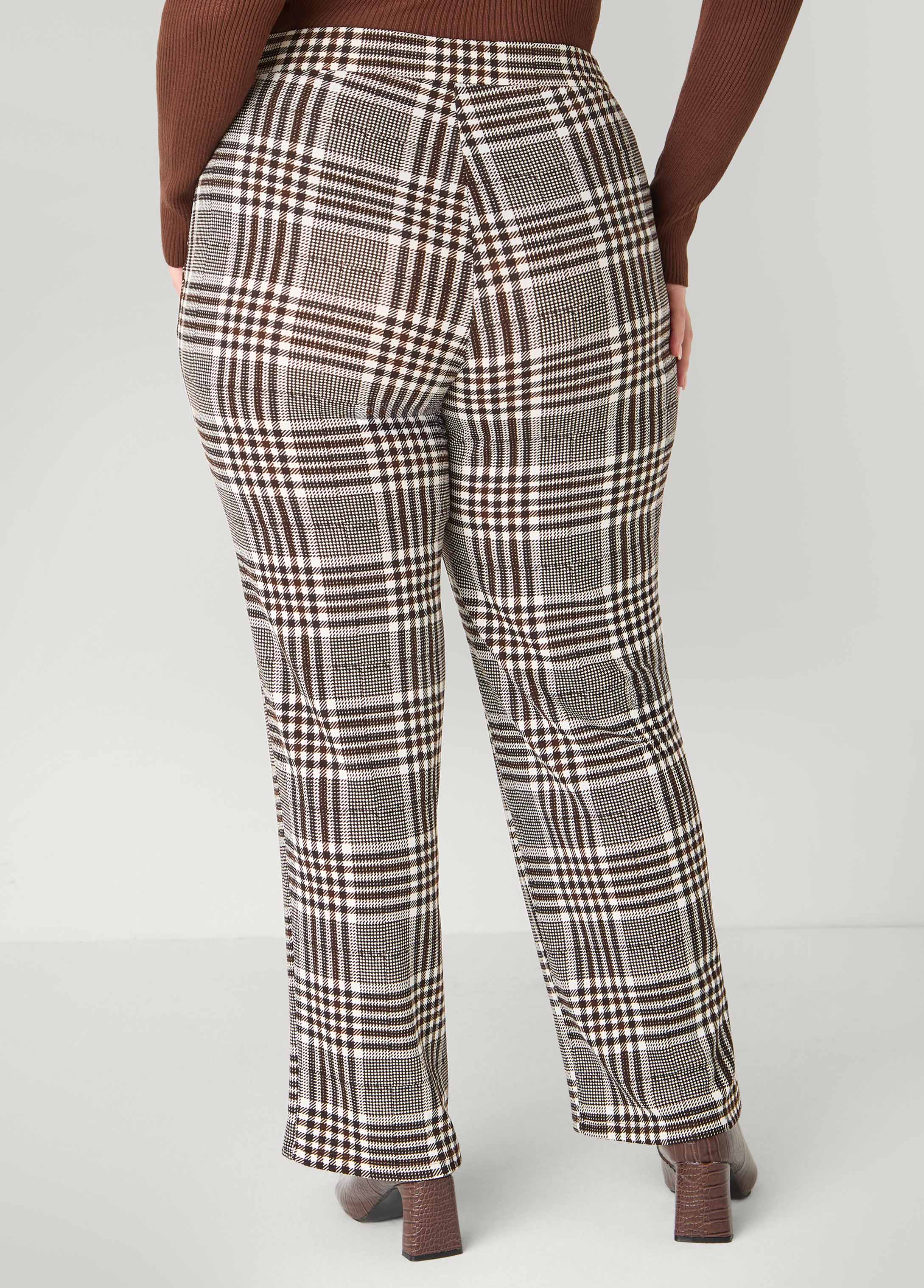 Textured Plaid Pull On Pants Black White | Ashley Stewart