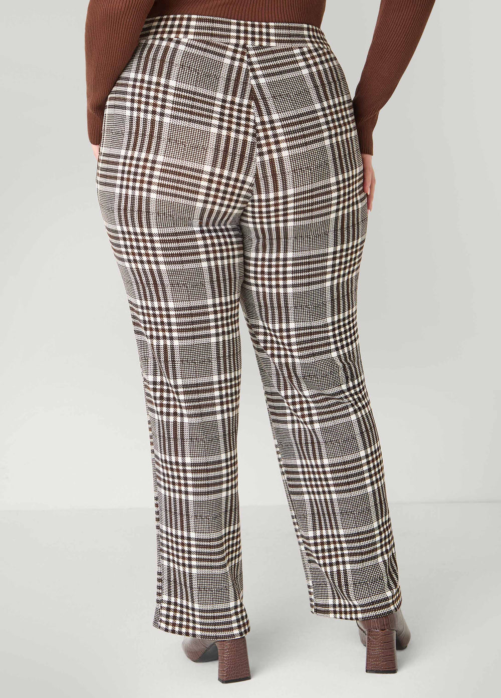 Textured Plaid Pull On Pants Black White | Ashley Stewart
