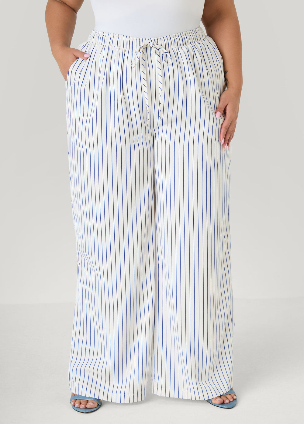 Pinstriped Wide Leg Pants Turtledove | Ashley Stewart