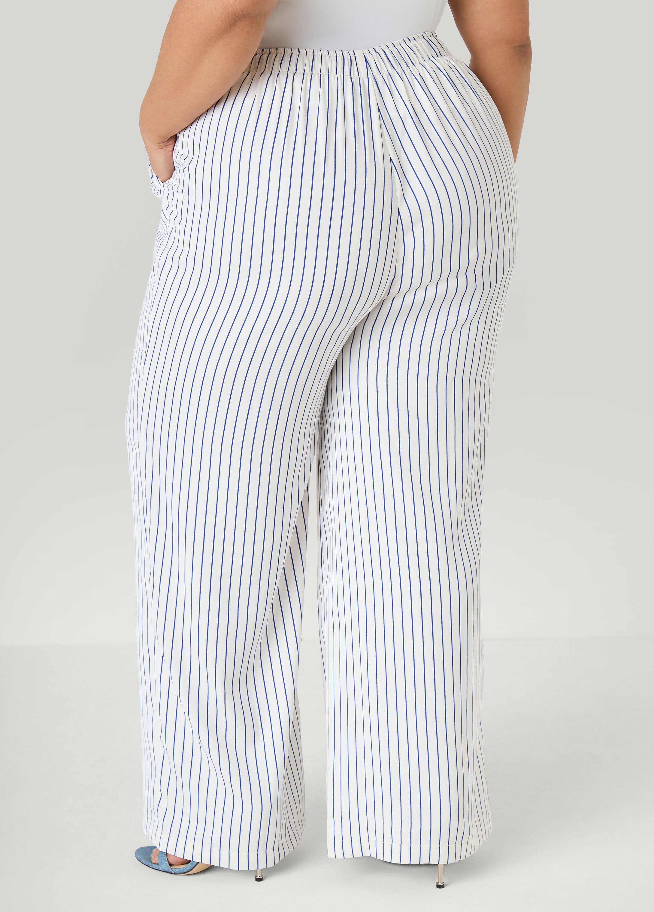 Pinstriped Wide Leg Pants Turtledove | Ashley Stewart