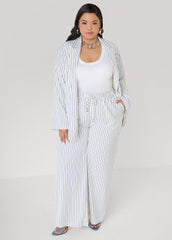 Pinstriped Wide Leg Pants Turtledove | Ashley Stewart