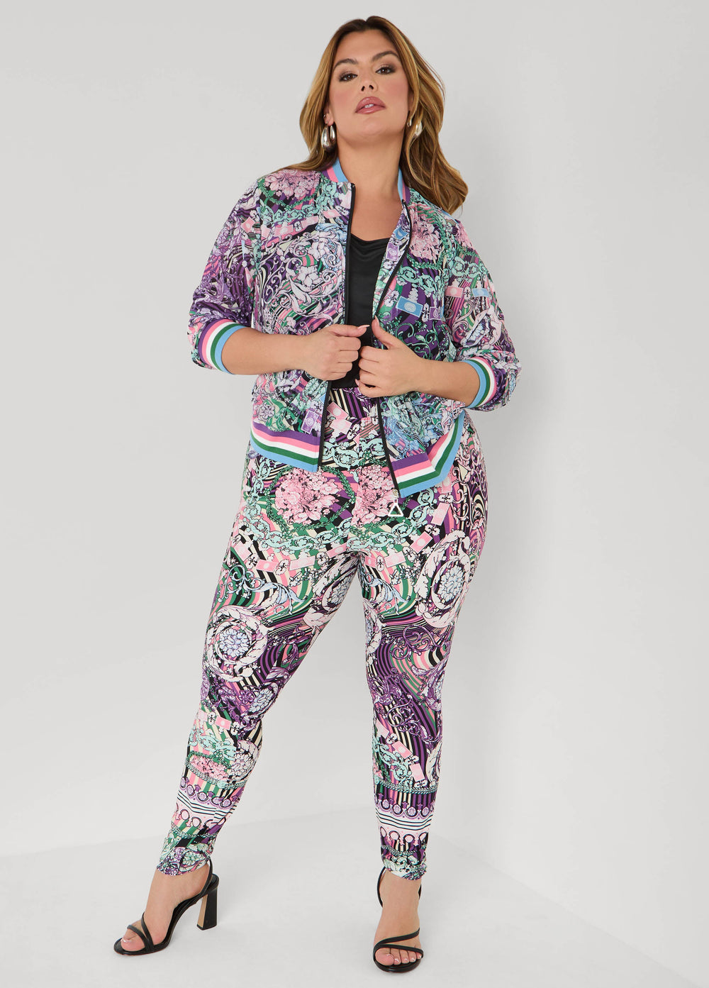 High Rise Status Print Leggings Multi | Ashley Stewart