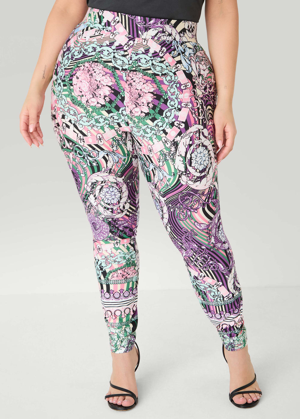 High Rise Status Print Leggings Multi | Ashley Stewart