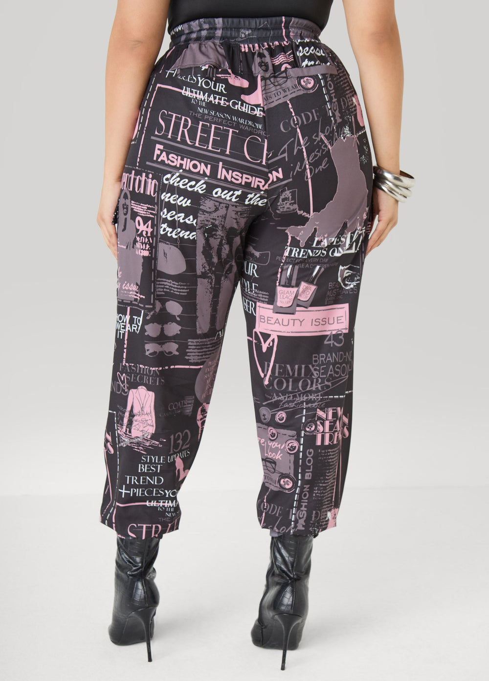 Newspaper Print Cargo Joggers Black Combo | Ashley Stewart