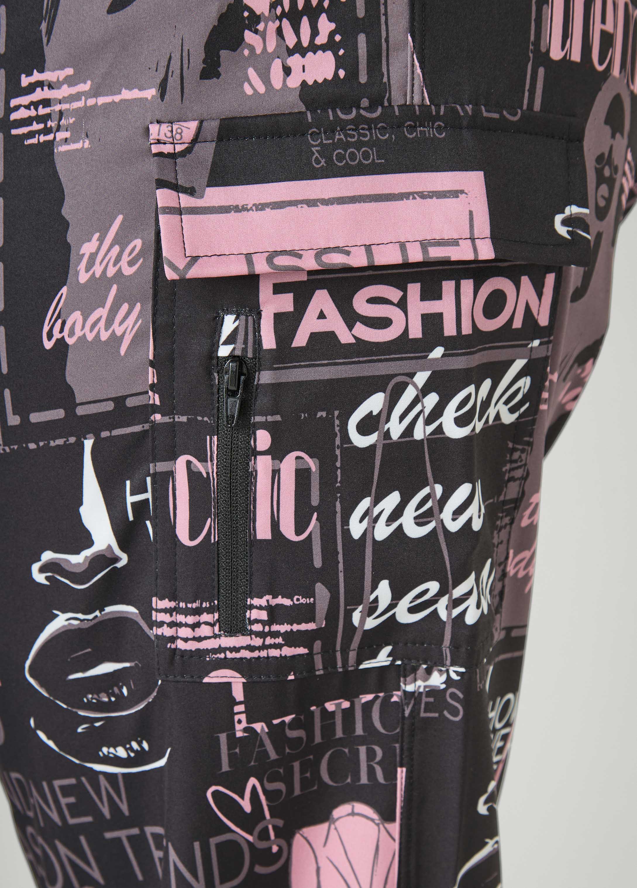 Newspaper Print Cargo Joggers Black Combo | Ashley Stewart