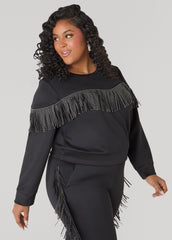 Studded Fringe Pullover Black | Ashley Stewart