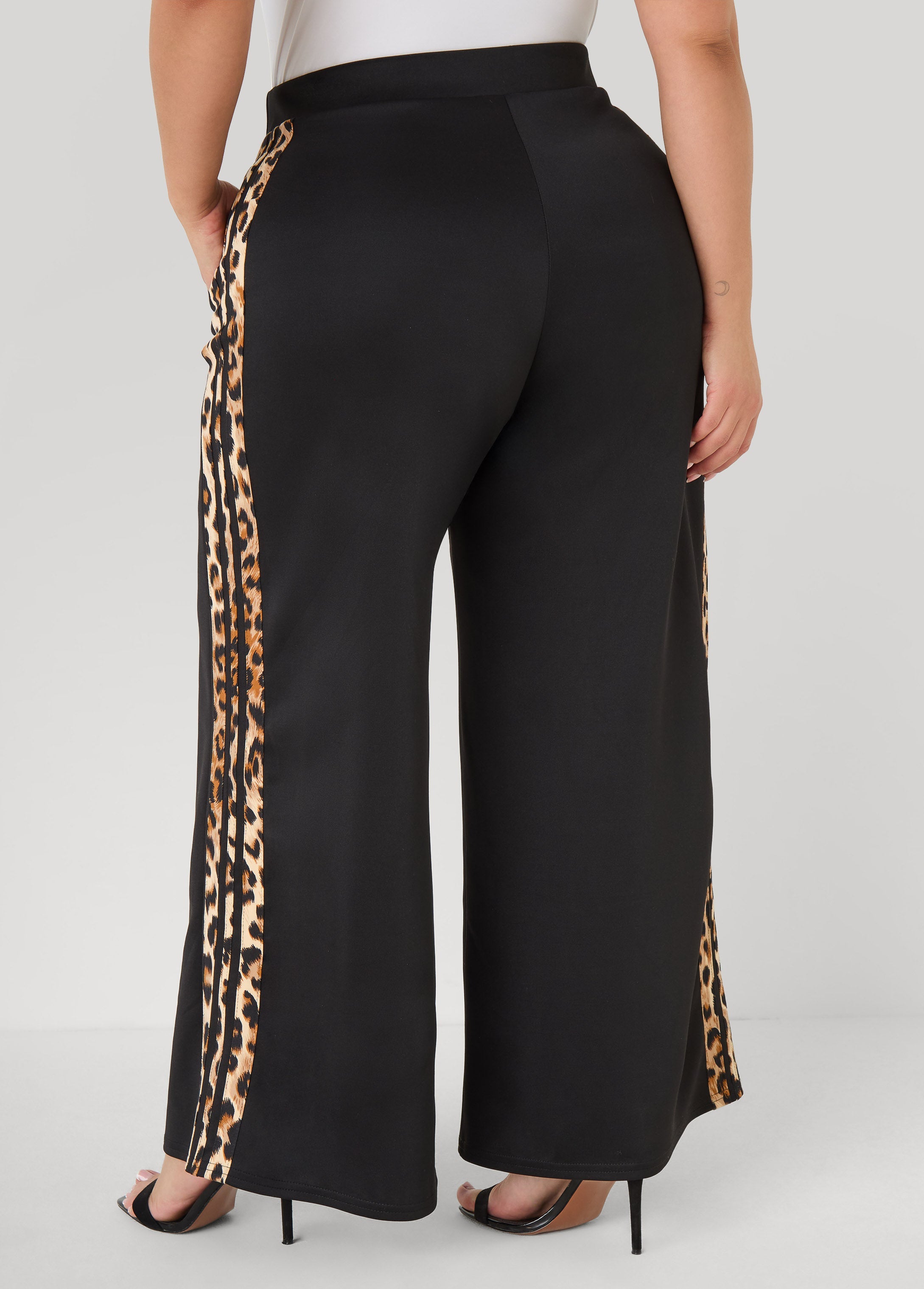 Animal Striped Wide Leg Pants Black | Ashley Stewart