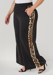 Animal Striped Wide Leg Pants Black | Ashley Stewart