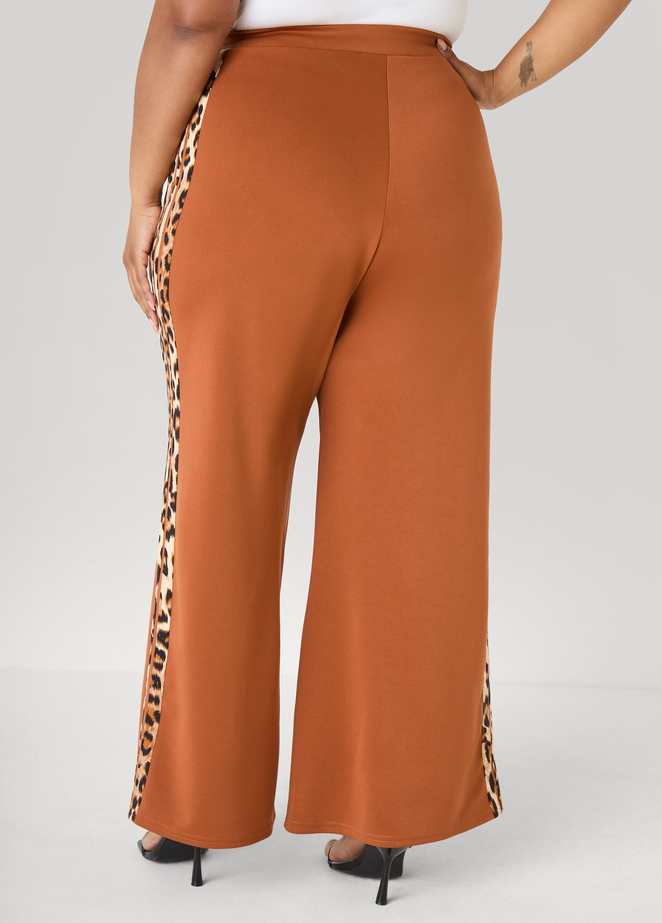 Animal Striped Wide Leg Pants Black | Ashley Stewart