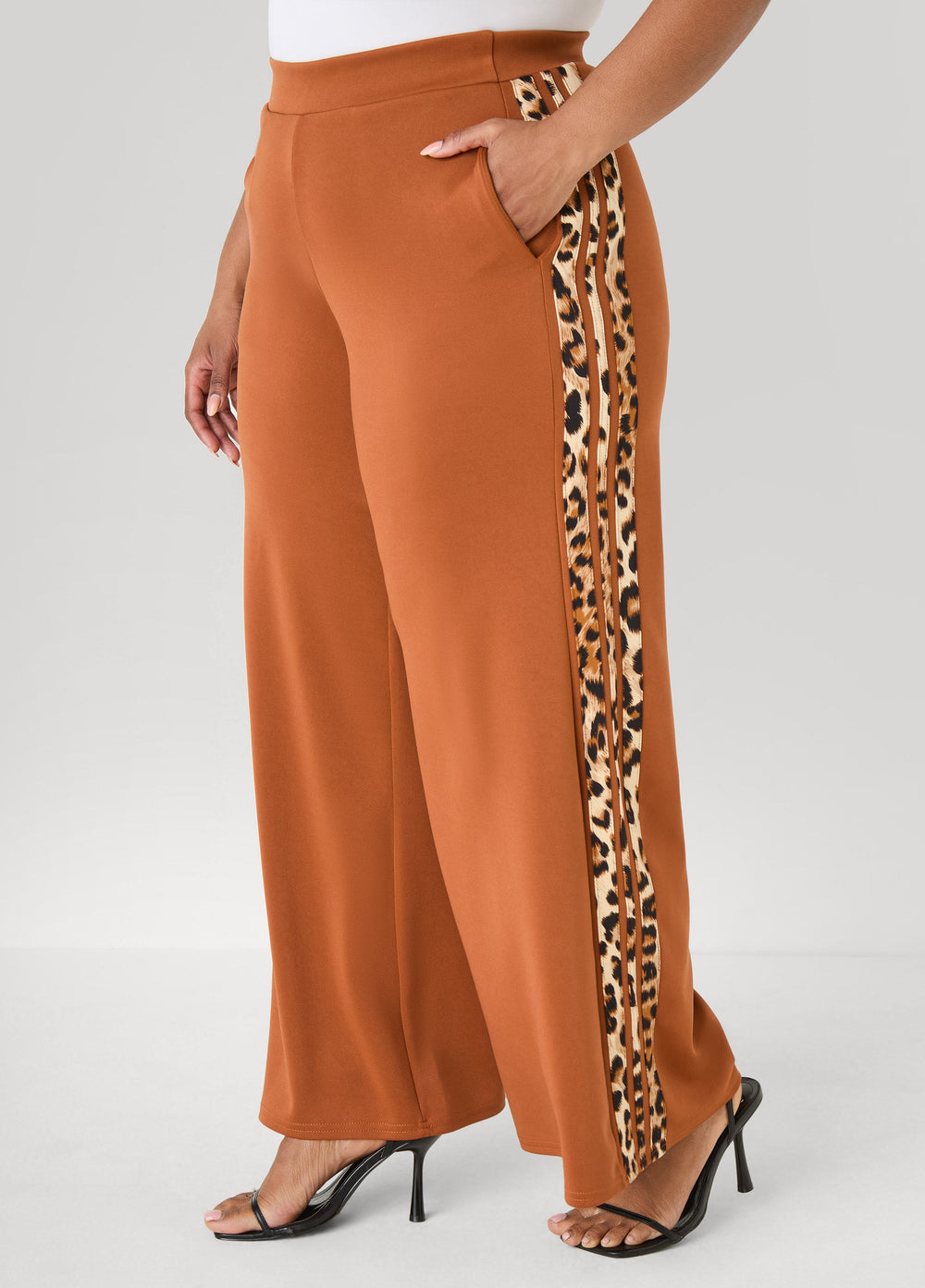 Animal Striped Wide Leg Pants Black | Ashley Stewart
