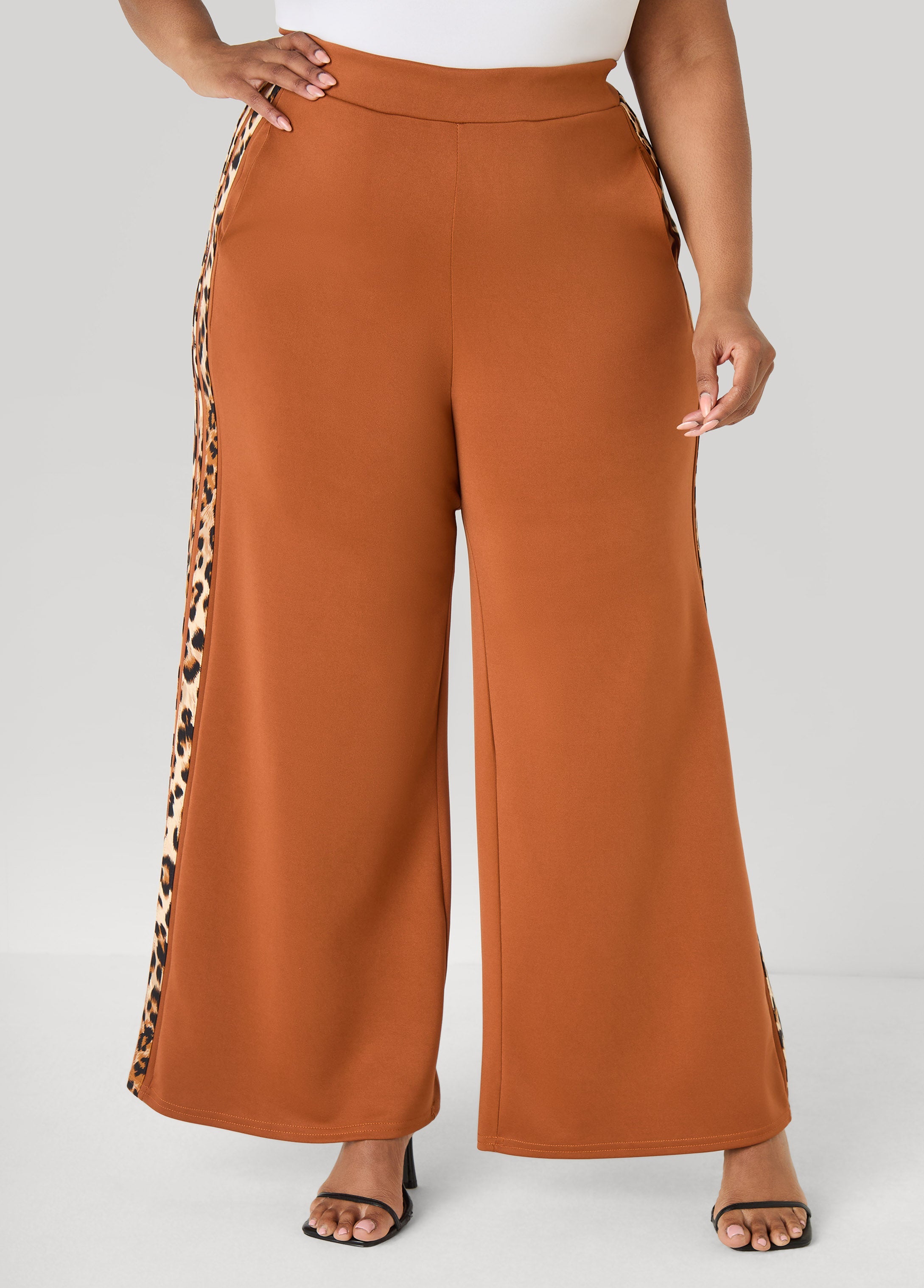 Animal Striped Wide Leg Pants Black | Ashley Stewart