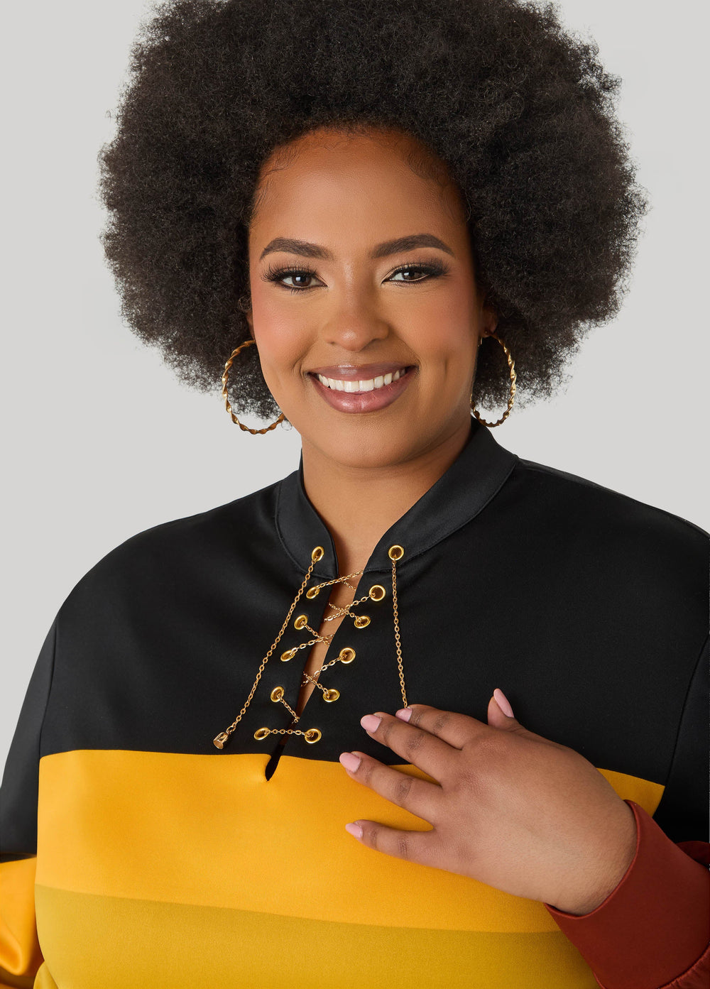 Chain Embellished Striped Pullover Burnt Henna | Ashley Stewart