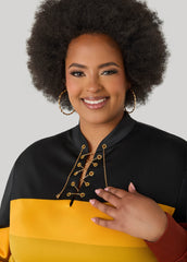 Chain Embellished Striped Pullover Burnt Henna | Ashley Stewart