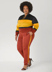 Pintucked Striped Joggers Burnt Henna | Ashley Stewart