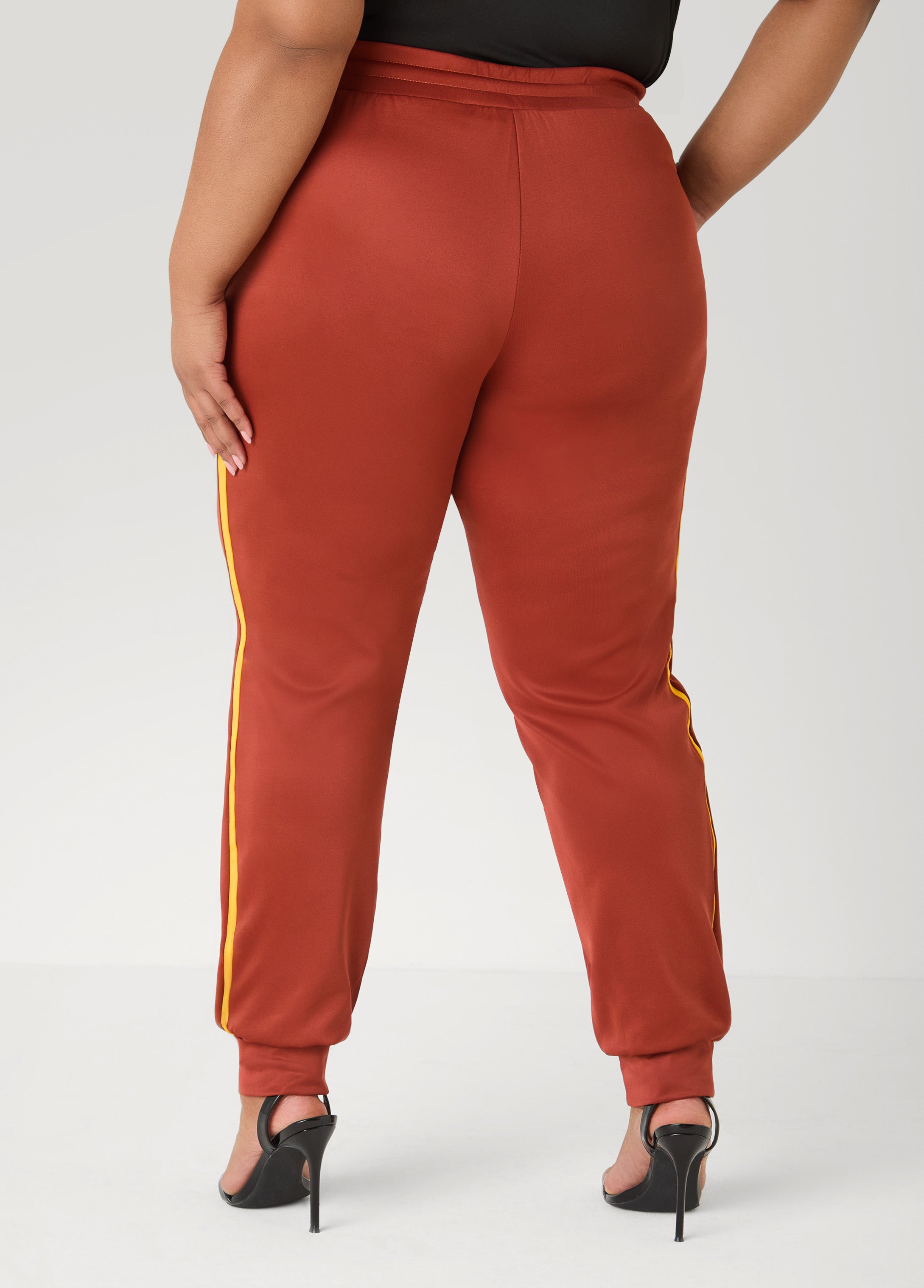 Pintucked Striped Joggers Burnt Henna | Ashley Stewart