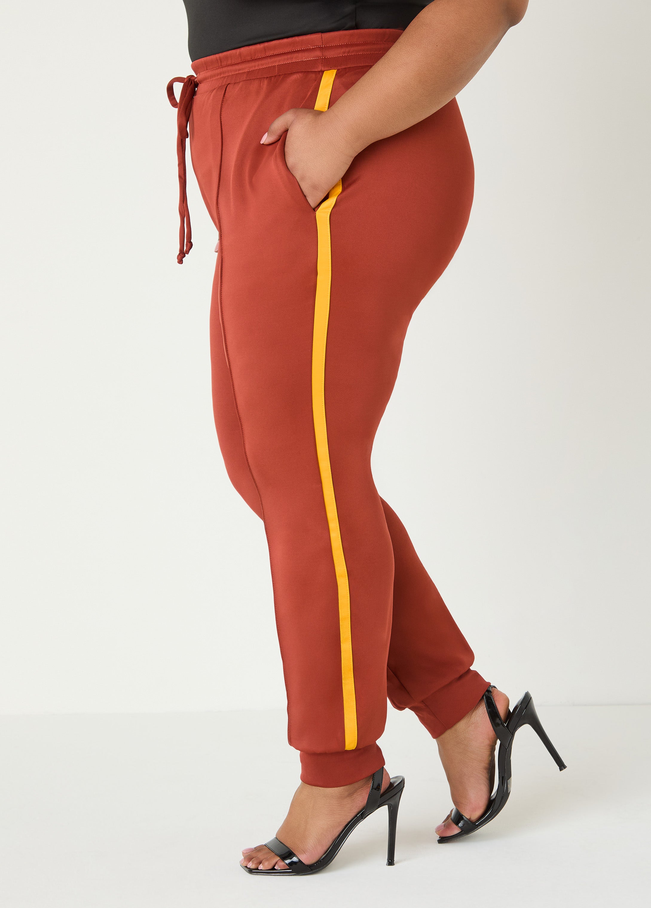 Pintucked Striped Joggers Burnt Henna | Ashley Stewart